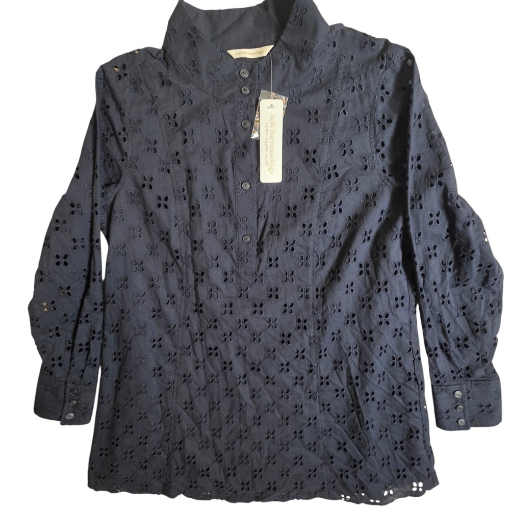 Soft Surroundings Eyelet Lace Tunic Top Navy Blue Waves End NWT Medium M 10-12 - Picture 4 of 13